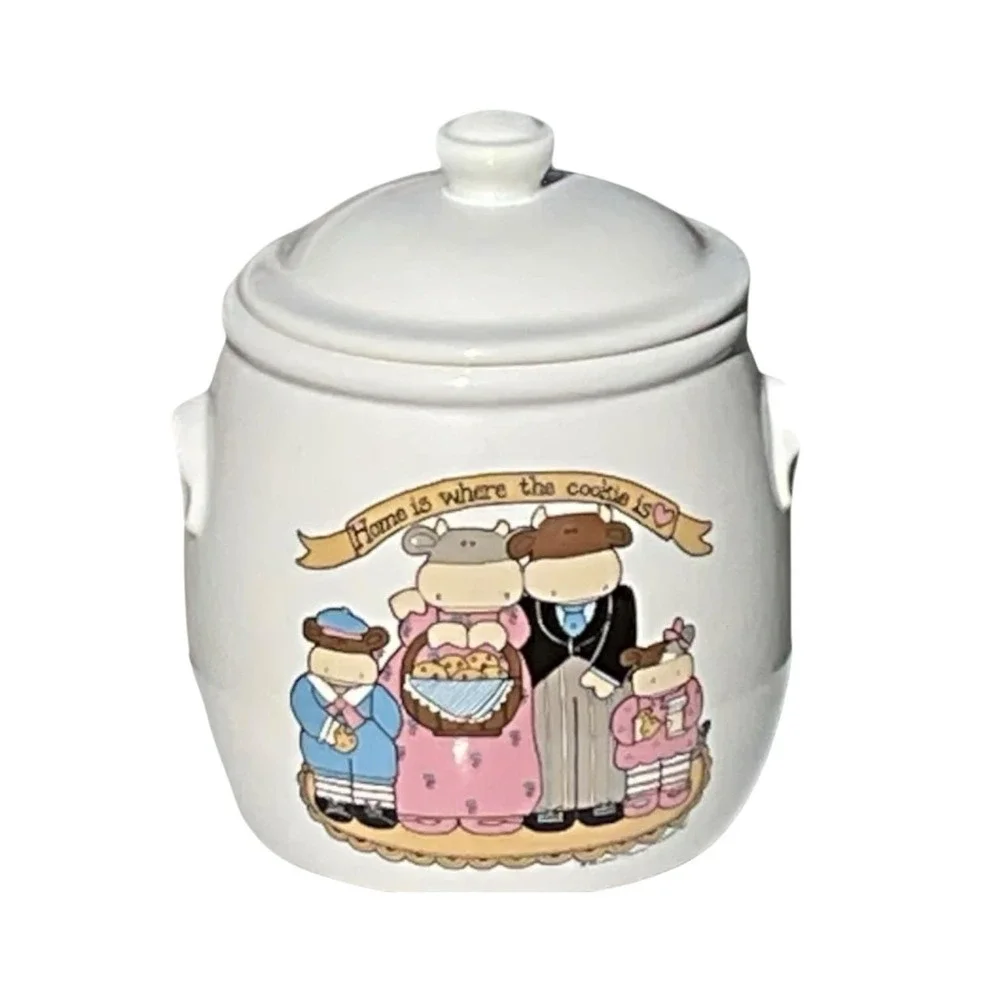 VTG Cow Family Ceramic Cookie Jar Treasure Craft  '80's Country Kitchen Decor